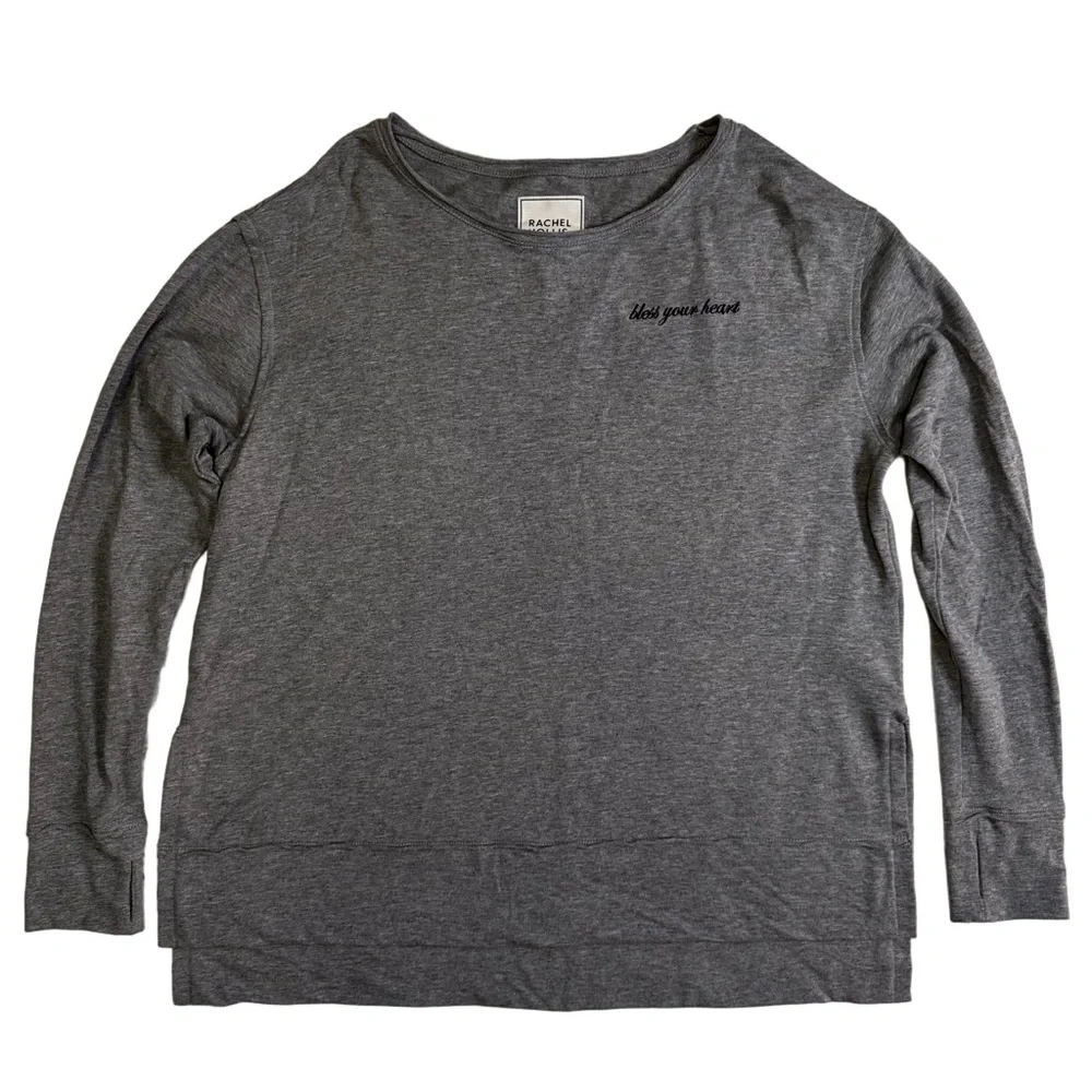 Rachel Hollis Bless Your Heart Grey Long Sleeve Shirt Size XXS Oversized NWOT - Picture 3 of 13